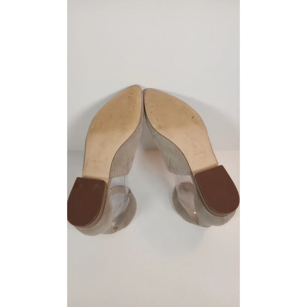 Nine West Taupe Suede Studded Slingback Heels Pointed Toe Low Block Heel 8M